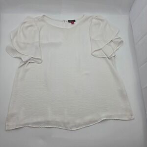Vince Camuto White Flutter Sleeve Blouse Women's XL Lined Career Top